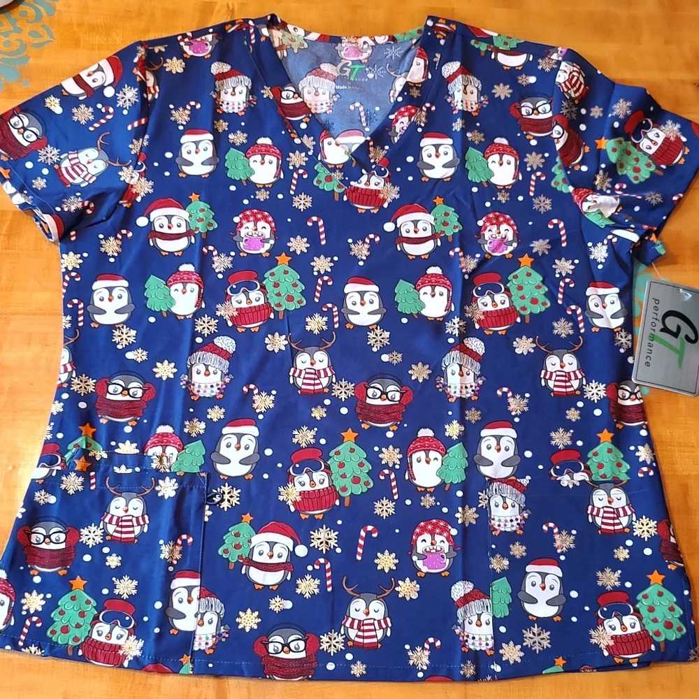 Women's Size XL GT Performance Christmas Penguin Pattern NWT
